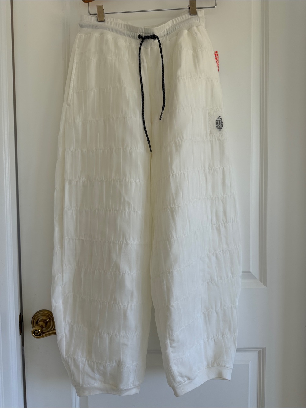 FP movement White Textured Wide Leg Drawstring Pants, soft lining XS NWT